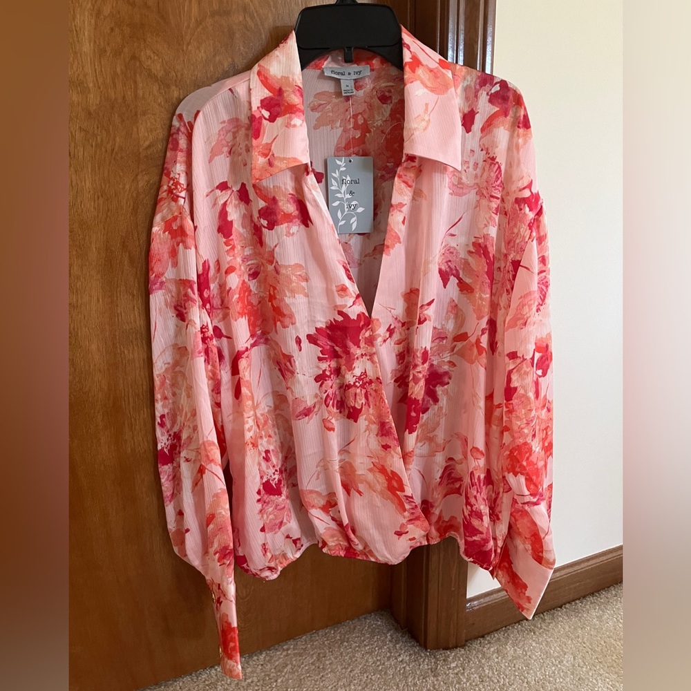 pink and orange long sleeve blouse